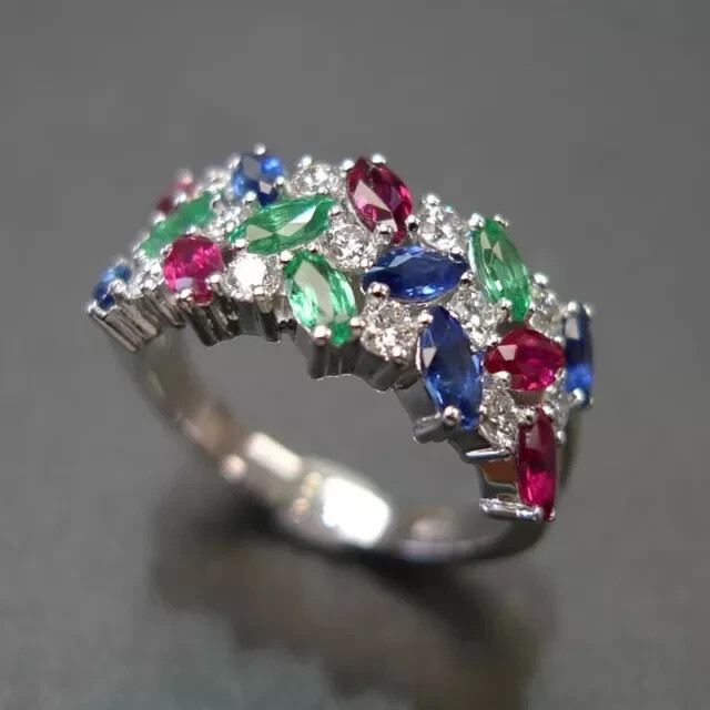 Marquise Cut Simulated Multi Sapphire Women Engagement Ring 14kWhite Gold Plated