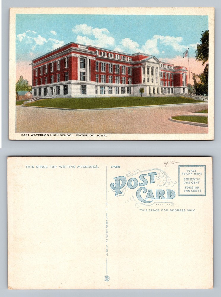 Waterloo, IA-Iowa, East Waterloo High School Red Brick Building Vintage Postcard