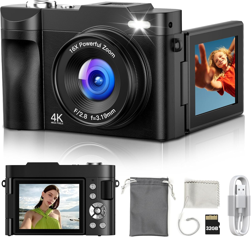 Digital Camera 4K for Photography Vlogging: 50MP Cameras for Video - 16X Zoom Ph