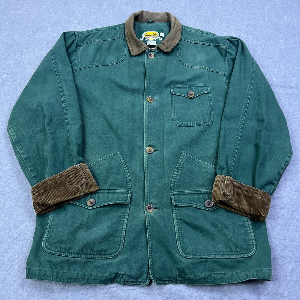 VTG Cabelas Chore Coat Mens L Tall Flannel Lined Duck Canvas Jacket with Pockets