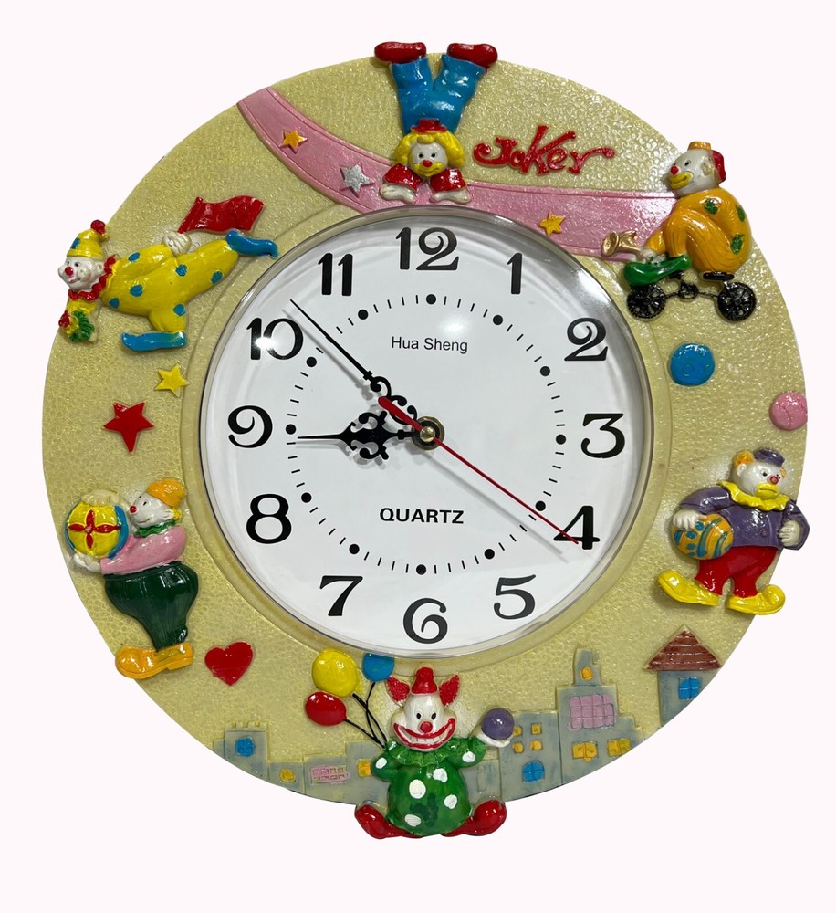 Hand Painted Resin Wall Clock Joker Multi Color,Buffoon Picture,Non - Ticking
