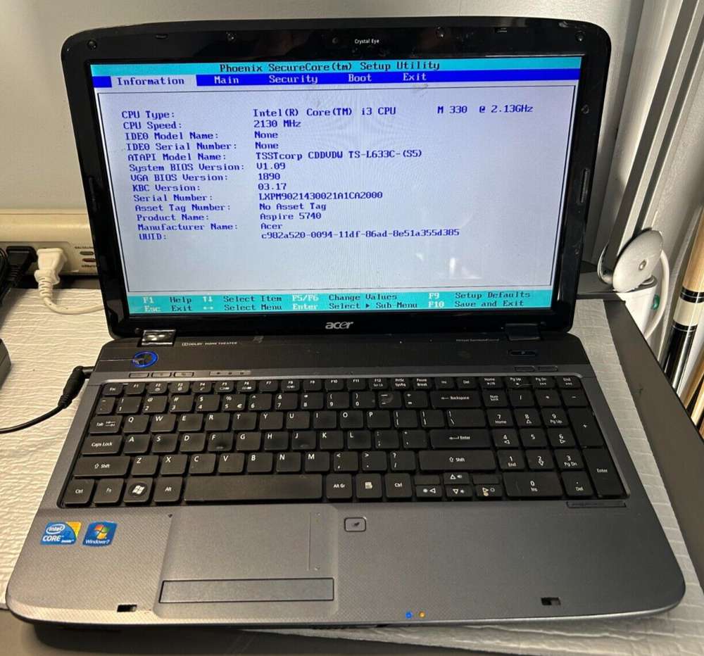 Acer Aspire 5740 Laptop Core i3 2.13GHz No RAM No HDD For Parts Repair-image