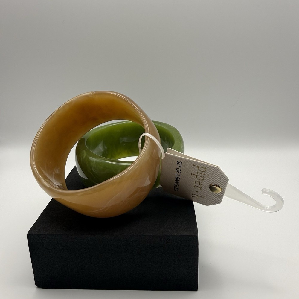 Piper K Set of 2 Chunky Bangle Bracelets Jade and Earth Tones