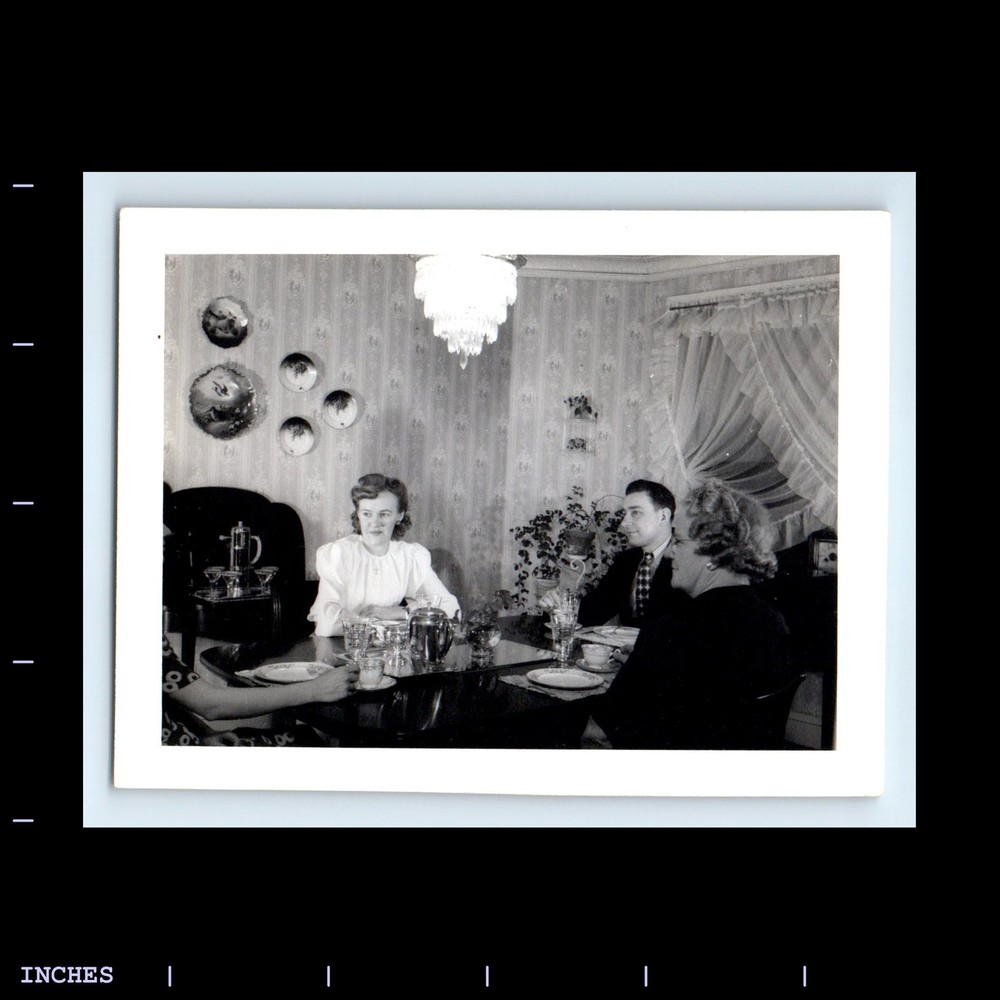 Old Vintage Photo MAN WOMEN SITTING AT DINING TABLE