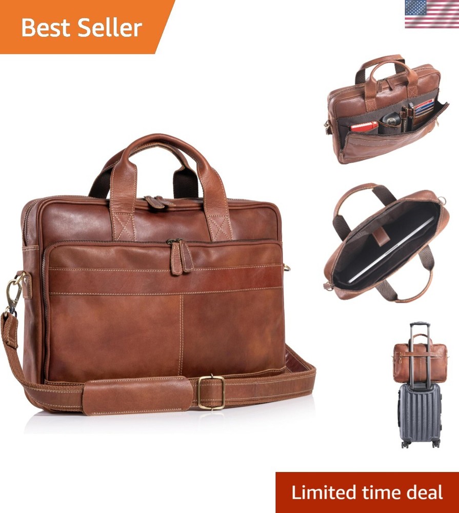 16 Inch Leather briefcases Laptop Messenger Bags for Men and Women Best Offic...