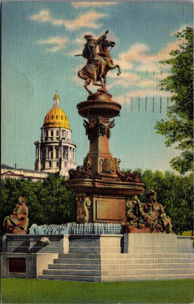Pioneer Monument Colorado State Capitol Denver 1943 Linen Postcard