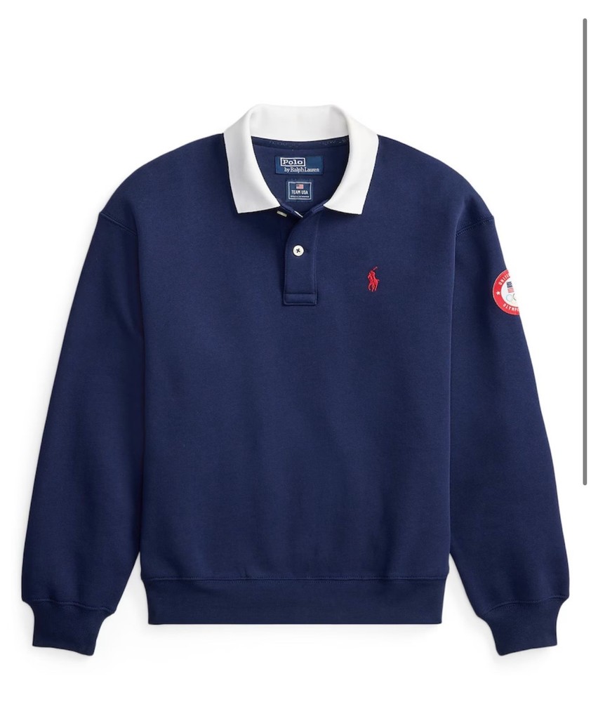 New Polo Ralph Lauren Women's Team USA Polo Collar Fleece Sweatshirt, Blue, XS