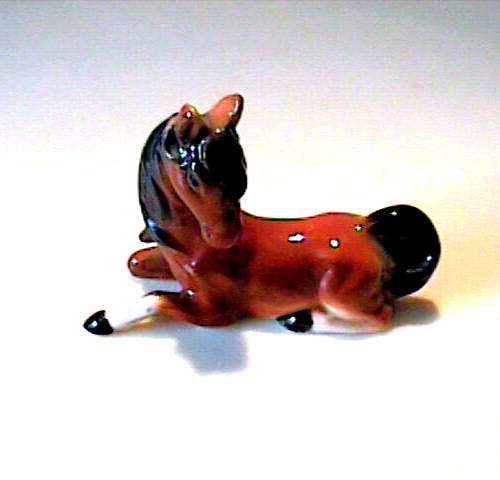 VINTAGE 1950'S MINIATURE BONE CHINA LYING BROWN HORSE