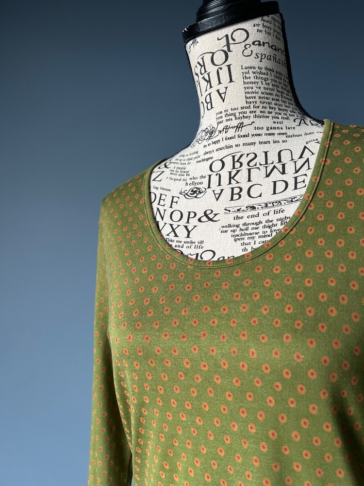 Gudrun Sjoden women's green blouse with dots size L