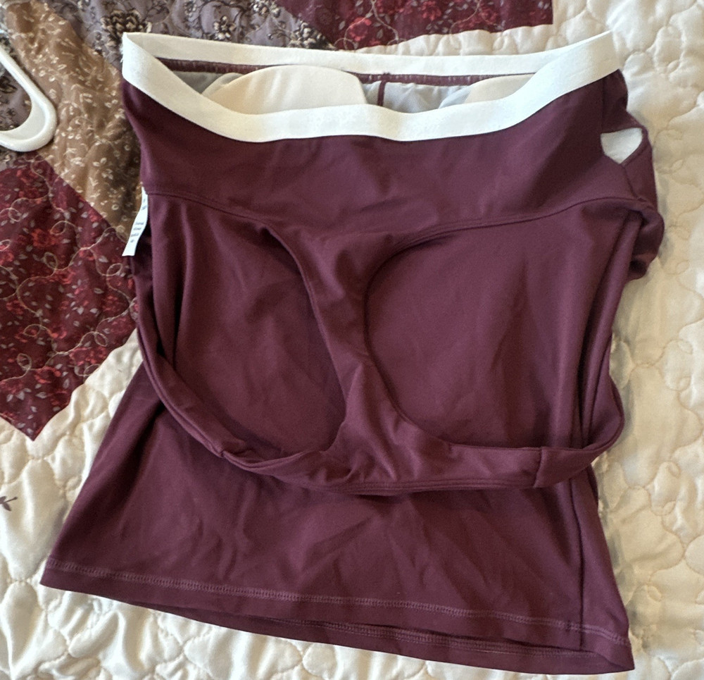 Women's Purple/White Solid Wireless Padded Halter Sports Bra Activewear M