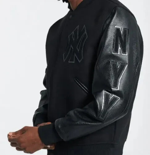 New Letterman NY Yankees Black Varsity Wool & Leather Jacket