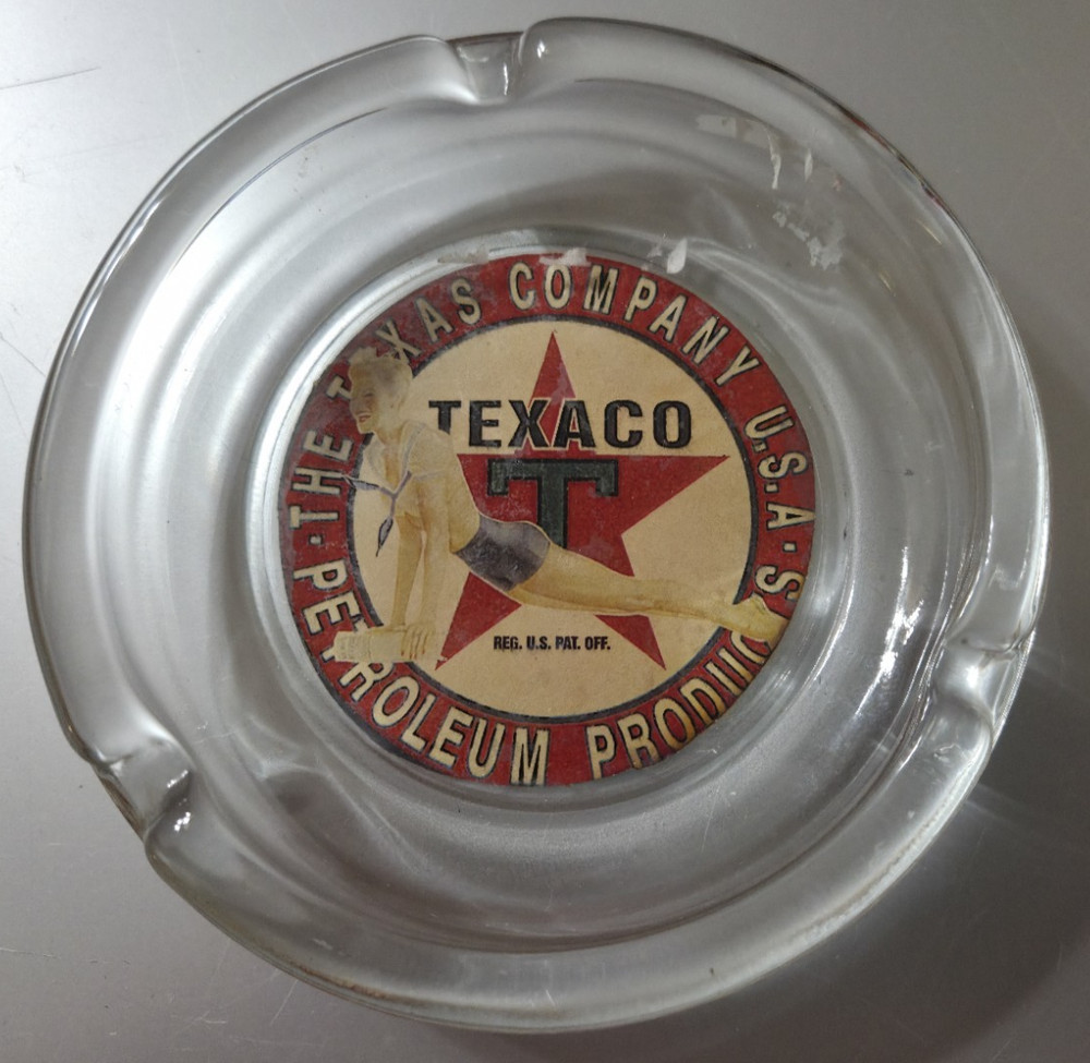 Vintage 1950's Advertising TEXACO Glass Ashtray Vargas Pinup Girl