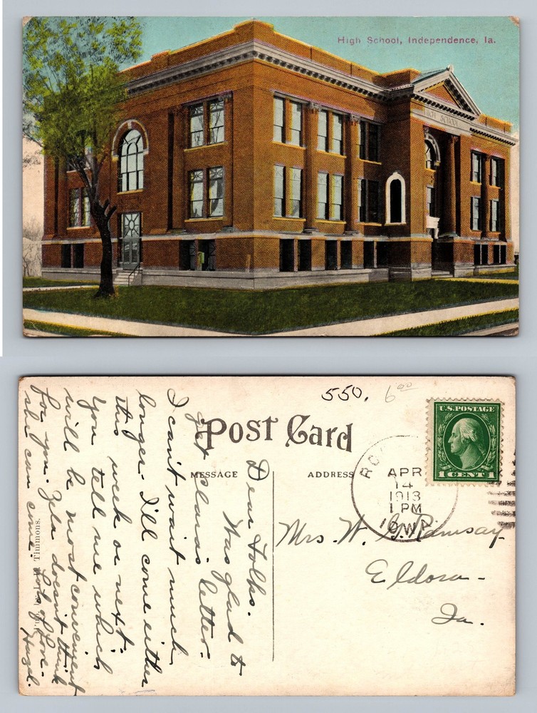 Independence, IA-Iowa, High School Red Brick Building Vintage c1913 Postcard