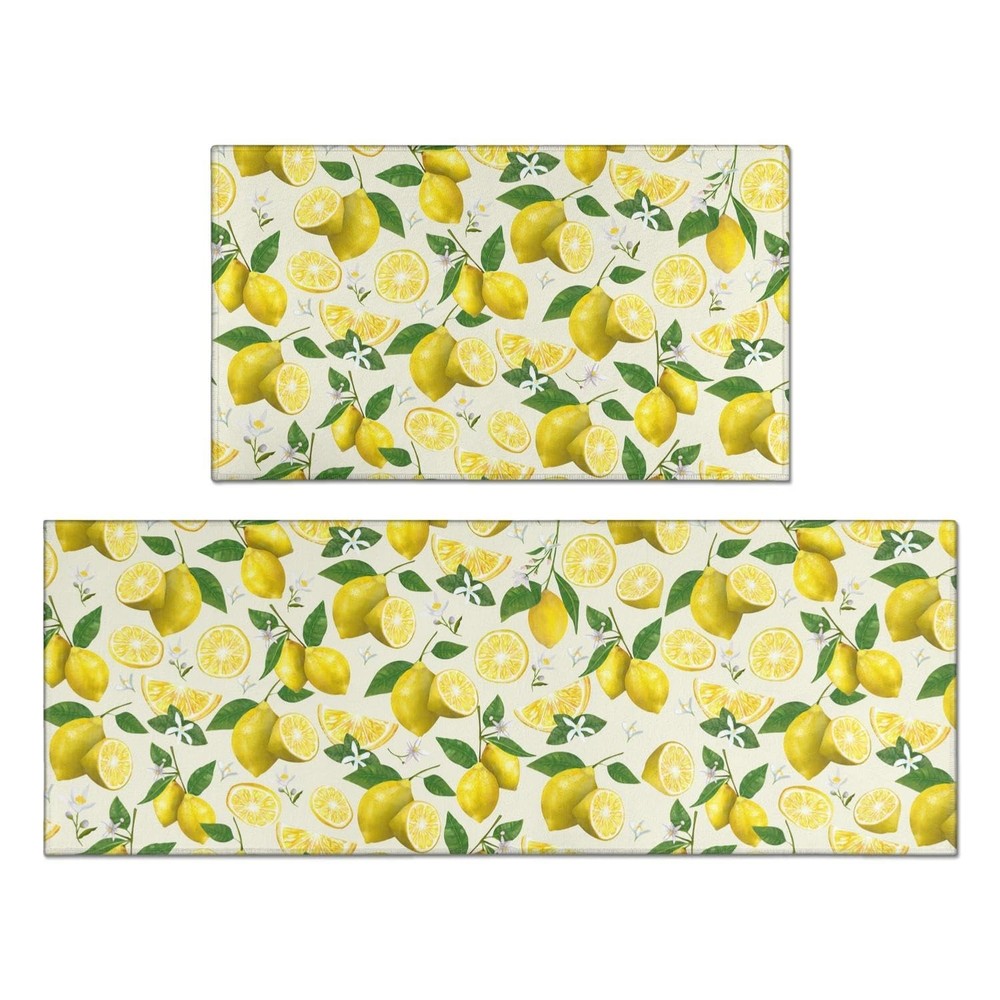 2 Piece Lemon Kitchen Decor Rugs Set, Farmhouse Country Kitchen Rugs and Mats...