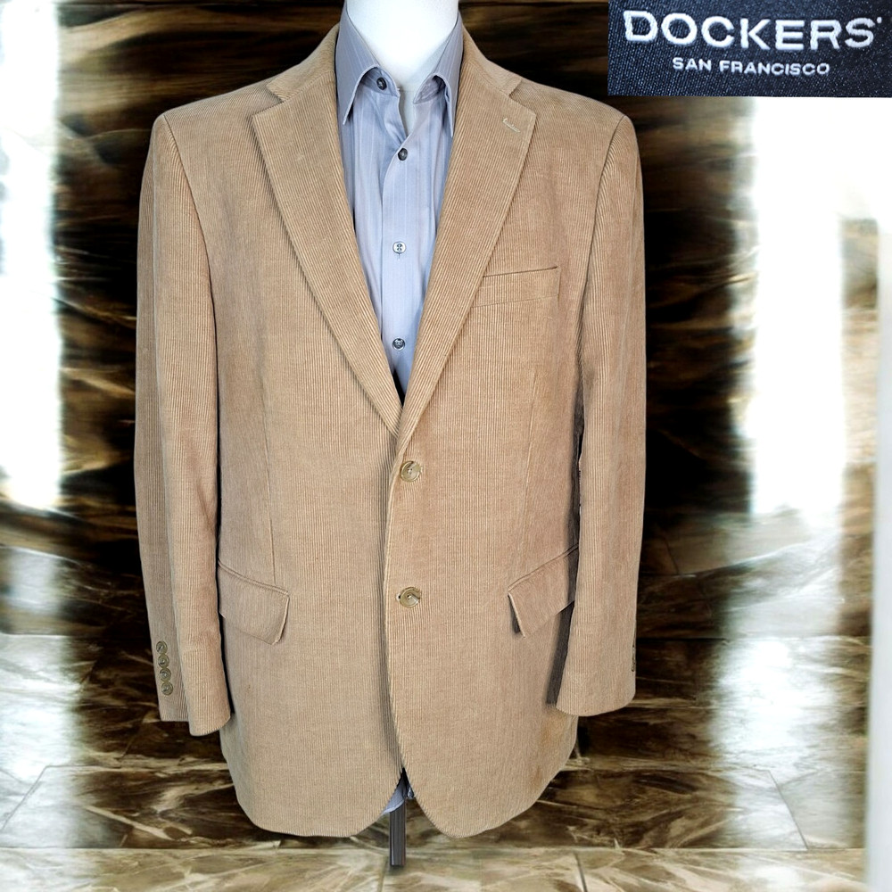 Dockers Blazer Jacket Mens 44R Light Brown Corduroy Cotton