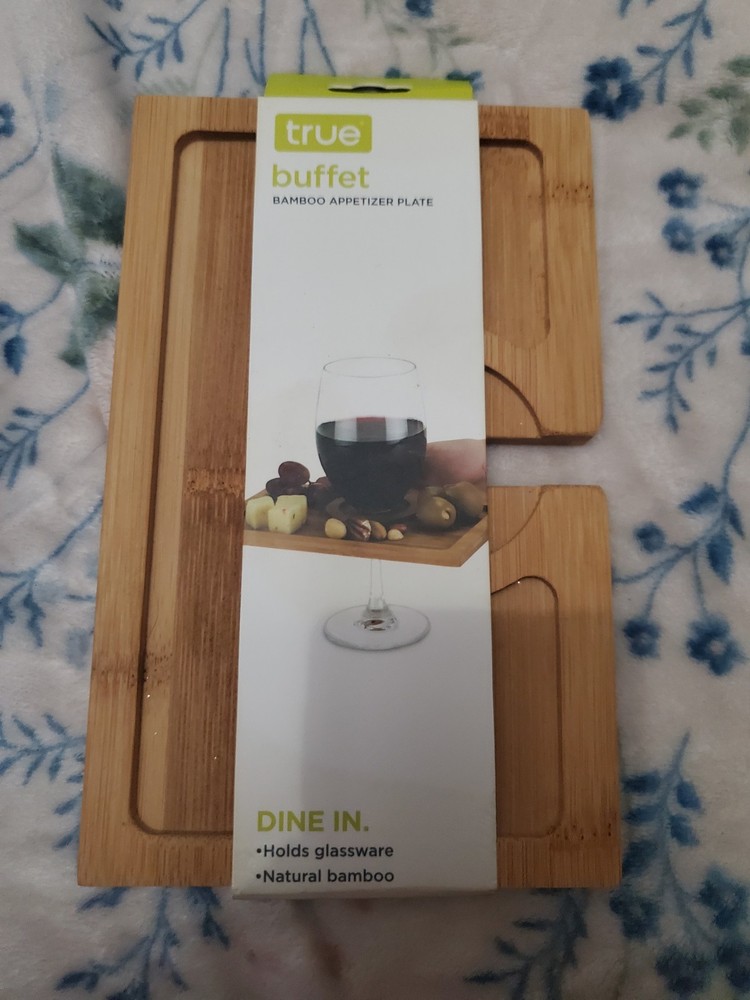 True Buffet Natural Bamboo Food Safe Appetizer Plate With Wine Holder