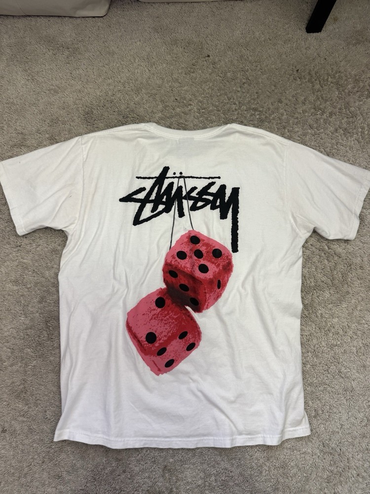 Stussy Men's L Regular Fit White Crew Neck Short Sleeve Graphic Logo T-Shirt
