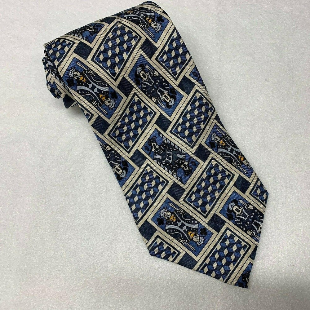 Vintage Disney Necktie Mickey Mouse & Friends Playing Cards Print Tie Silk Blue