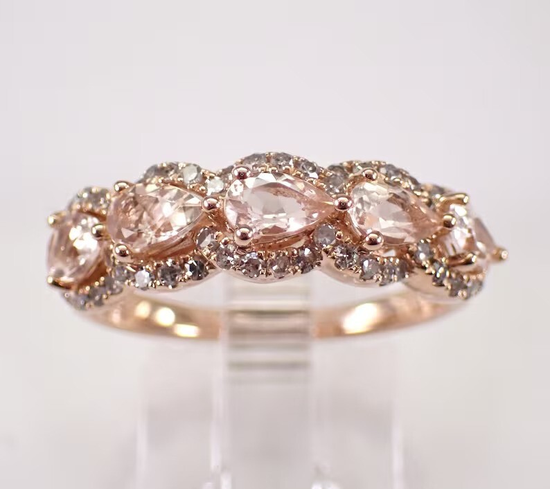 3Ct Pear Cut Simulated Peach Morganite Women's Wedding Ring 14K Rose Gold Plated