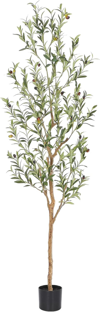 6Ft Faux Olive Tree with Natural Wood Trunk for Indoor Decor