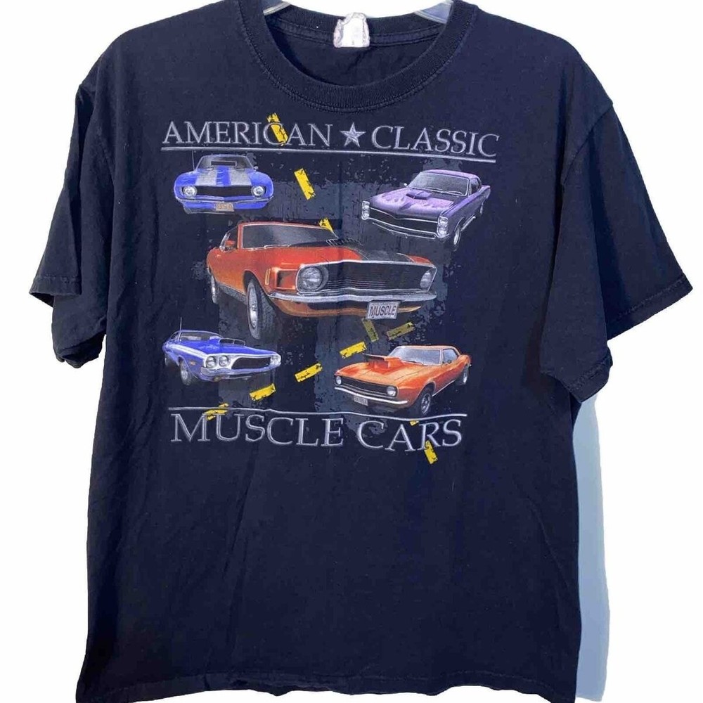 Vintage Classic Muscle CarsTee Black T-Shirt Short Sleeve History Y2K Medium