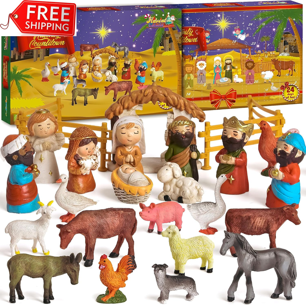 Nativity Advent Calendar 2024 for Kids, Christmas Calendar with Nativity Toys, 2
