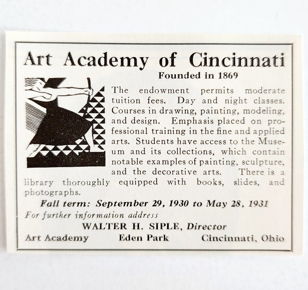 1930 Art Academy Of Cincinnati Ohio Advertisement Artist School Siple DWMM6-image