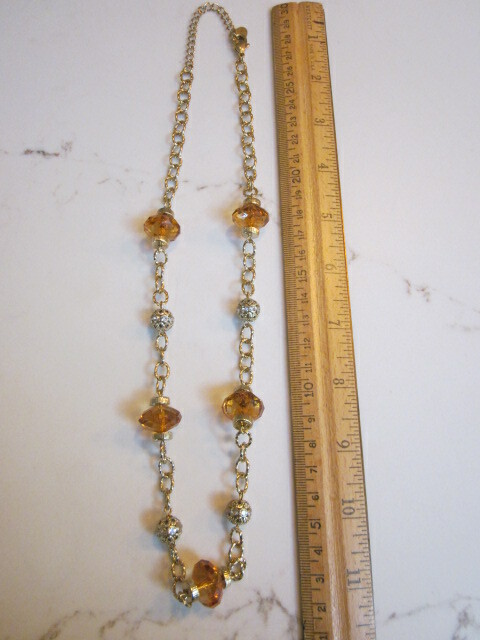 NEW 23 INCH Bijoux Terner Gold TONE NECKLACE w/ Faceted Cut Glass Amber Beads