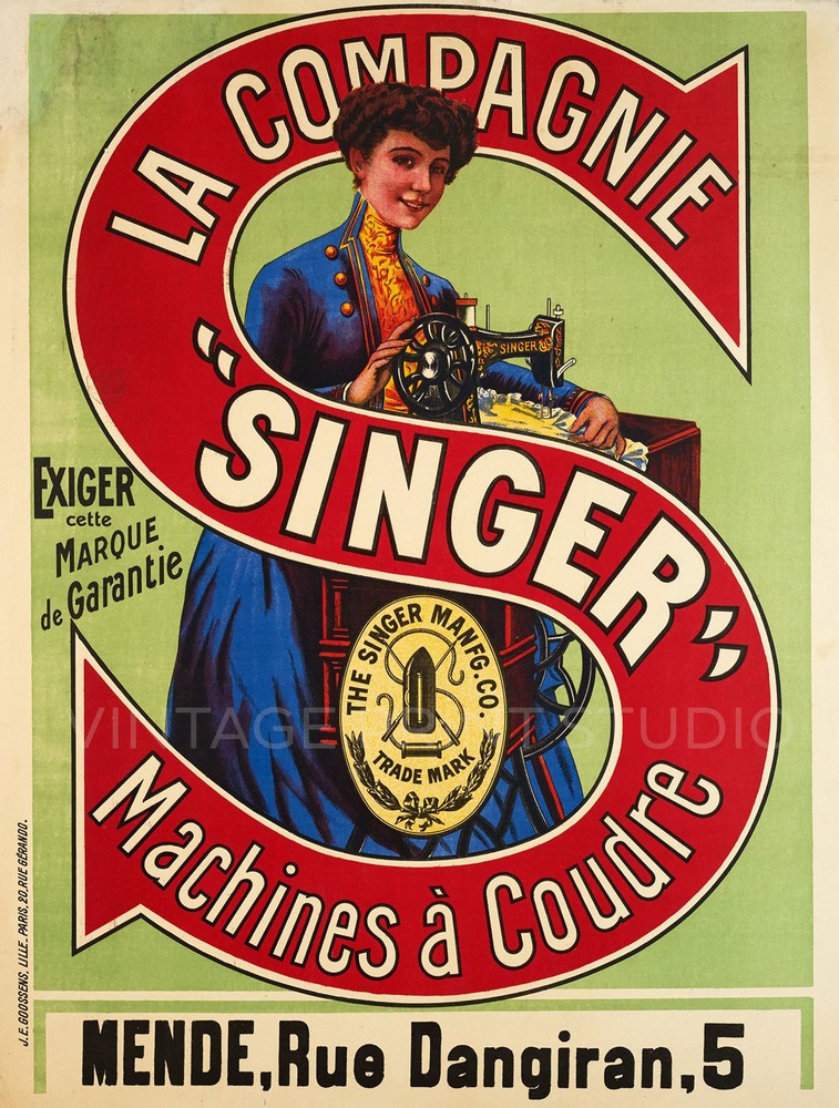 Sewing Machine Singer 1900 Vintage French Advertising Giclee Canvas Print 18x24