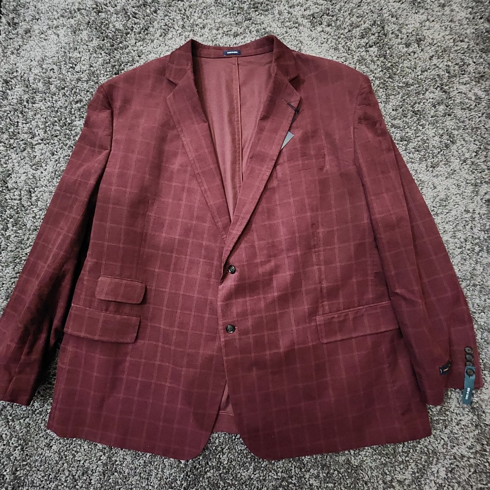 Stafford Corduroy Sport Coat Men's 58 LNG Burgundy Check Two Button Blazer NWT