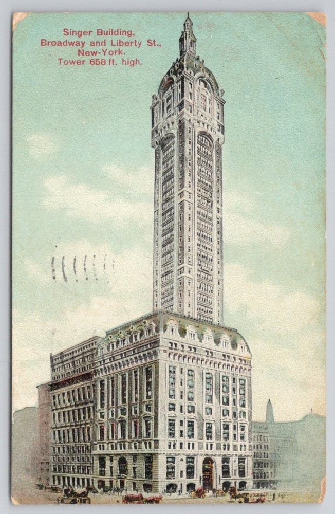 1909 Singer Building New York City NYC Skyscraper Postcard Made in Germany