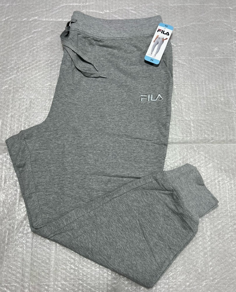 Fila Women's Cotton Blend Midweight French Terry Jogger Pants Size 3X, Gray.