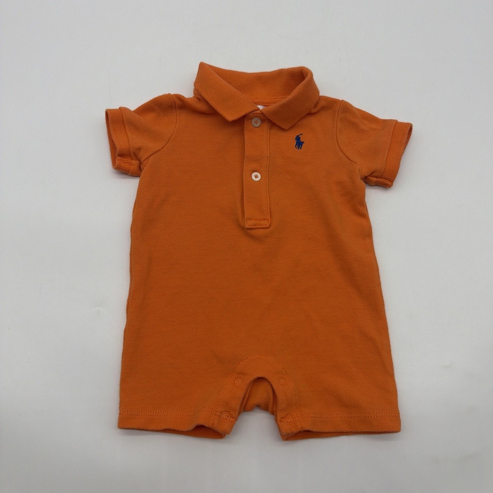 Ralph Lauren One Piece Toddler Boys Size 3M Orange Logo 100% Cotton.#45528