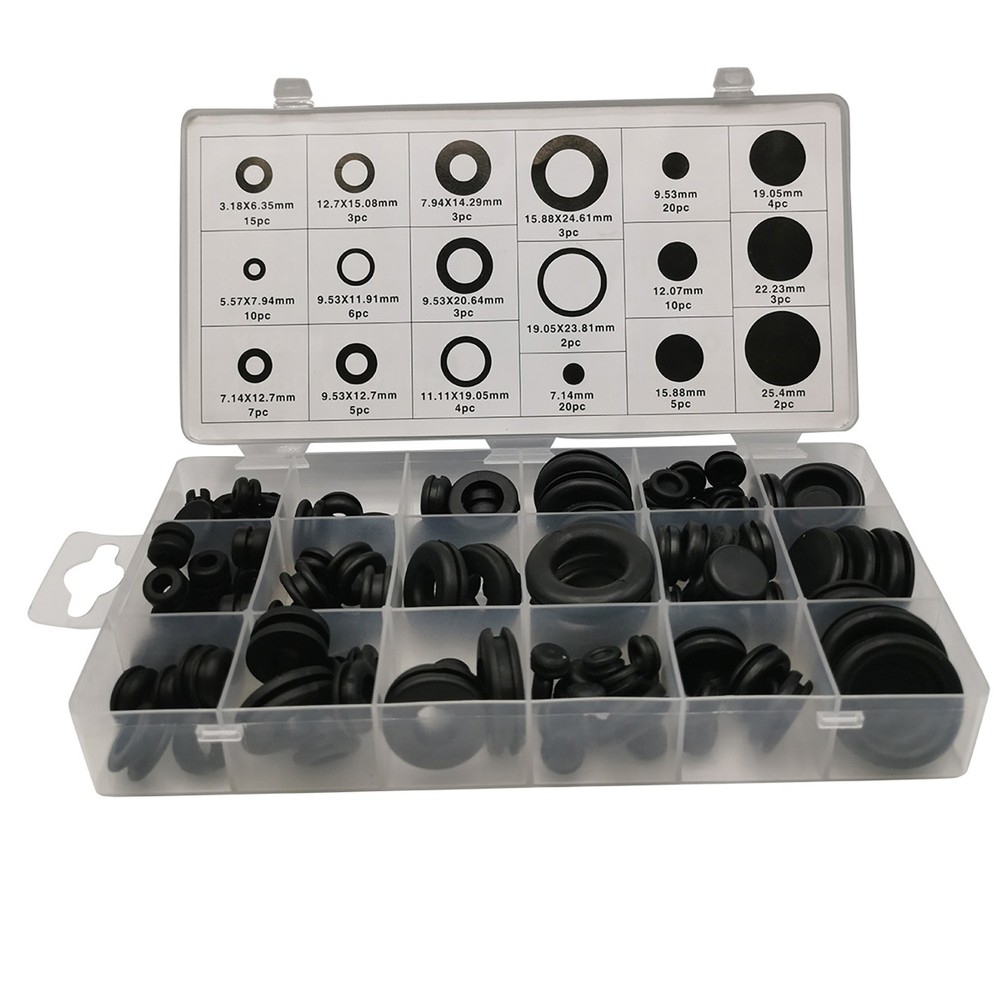 125PCS Black Rubber Grommet Firewall Hole Plug Set Electrical Wiring Gasket