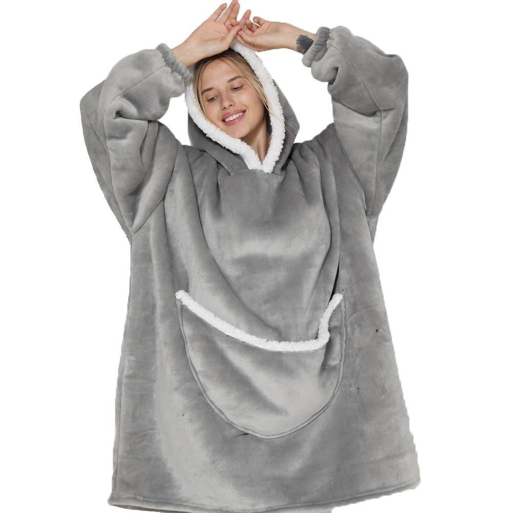 Oversized Gray Plush Blanket Hoodie for Men and Women Cozy Warm Sweatshirt