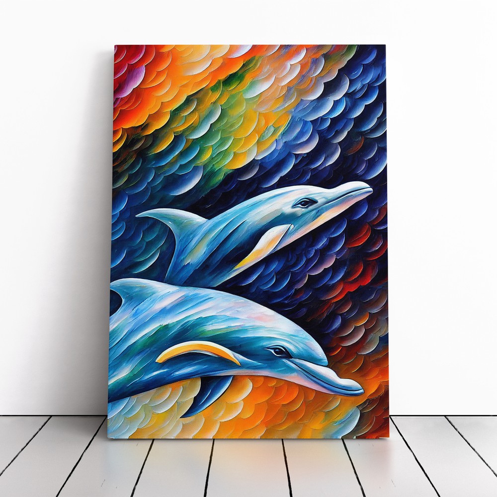 Two Dolphin No.3 Canvas Wall Art Print Framed Picture Home Decor Living Room