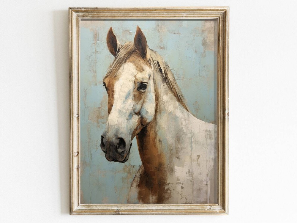 Vintage Horse Print Perfect Horse Gift White Horse Home Decor Country Style
