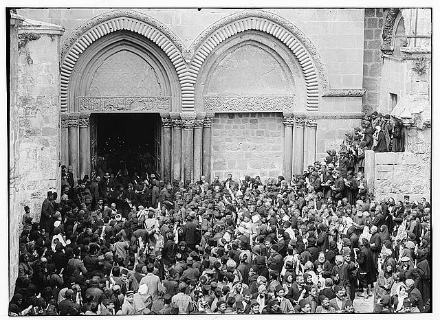 Jerusalem Palestine 1900s Church of the Holy Sepulchre Holy Fire Crowds