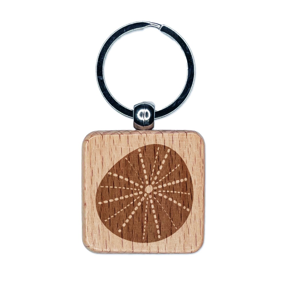 Sea Urchin Fun Engraved Wood Square Keychain Tag Charm