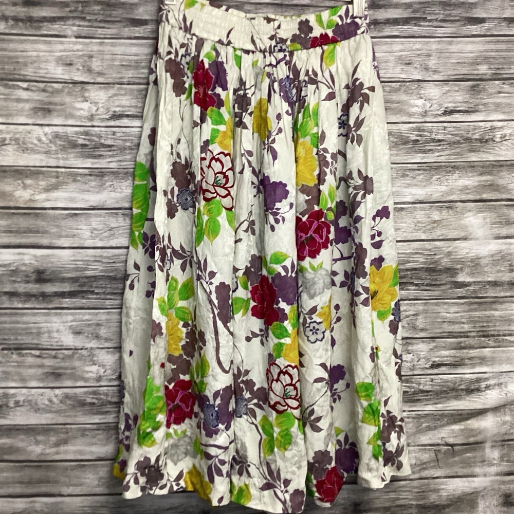 Etro Midi Skirt Womens 38 Multicolor Silk Peasant Bohemian Style Floral Designer