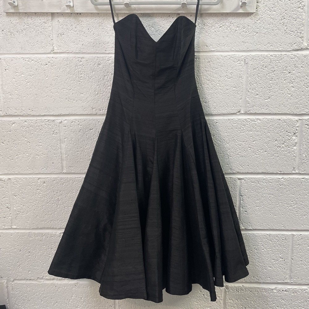 MONSOON Vintage 100% Silk Strapless Corset Midi Dress Party Prom Retro UK 8-10