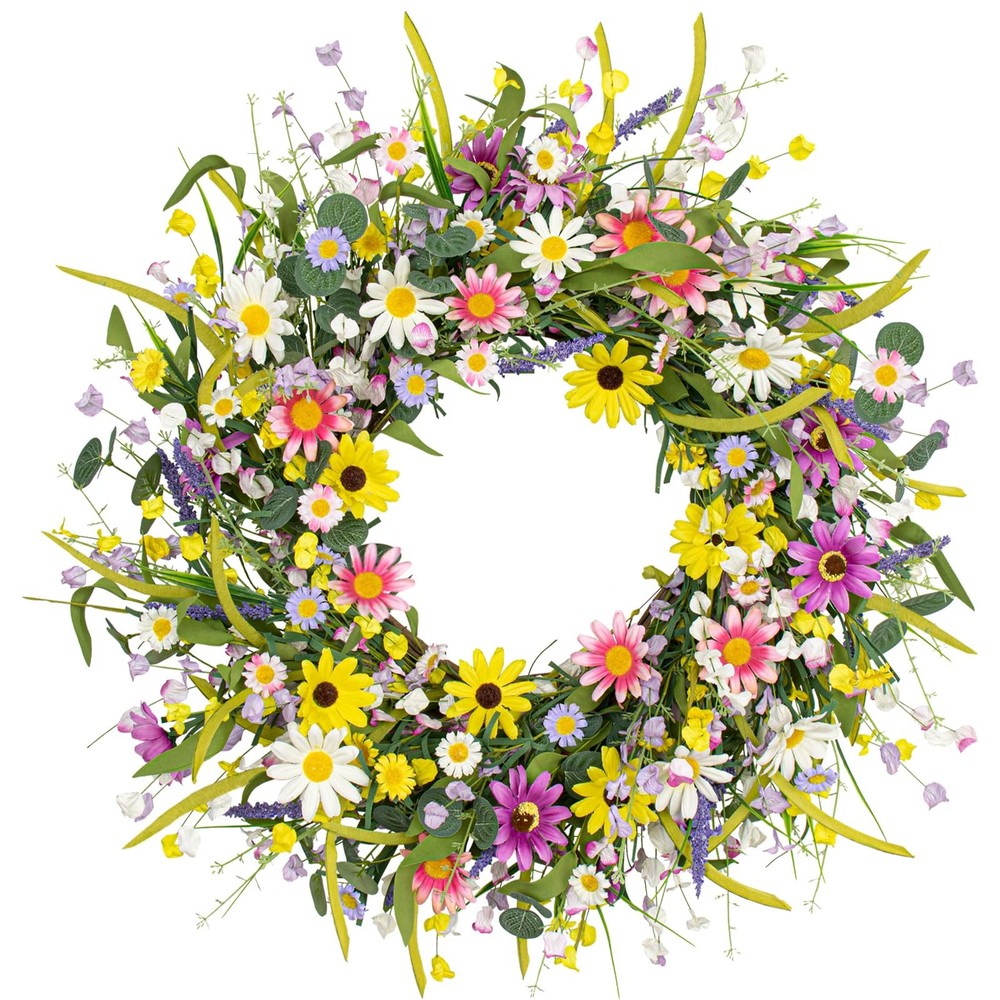 22-Inch Spring Summer Floral Wreath for Front Door Decor