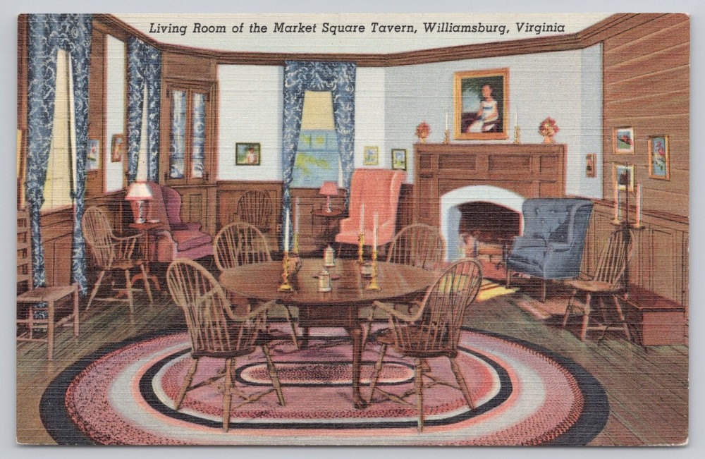 Williamsburg Virginia, Market Square Tavern Living Room, Vintage Postcard
