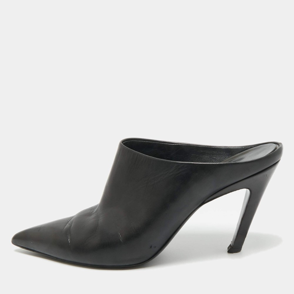Balenciaga Black Leather Pointed Toe Mules Size 38.5