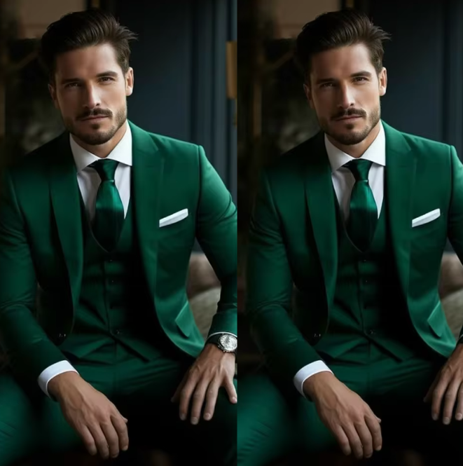 Dark Green Slim Fit Retro Mens Suit 3-Piece Wedding Groom Business Tuxedo