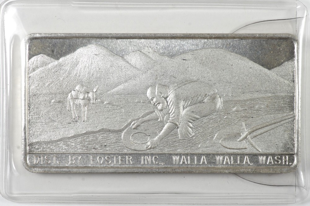 Vintage 1970 Foster Inc. Walla Walla, WA 1 Oz .999 Fine Silver Art Bar [17B26]