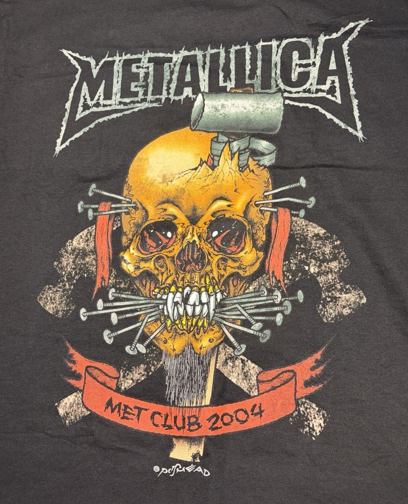 Vintage 2004 Metallica Met Club Pushead Skull Shirt Large Rare Black Band Tee
