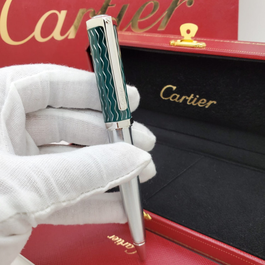 New Cartier Santos Green Silver Ballpoint Pen Limited Edition Boxed Gift