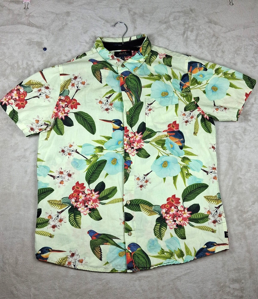 ROARK Button Up Large Artifacts of Adventure Floral Lime Short Sleeve Shirt