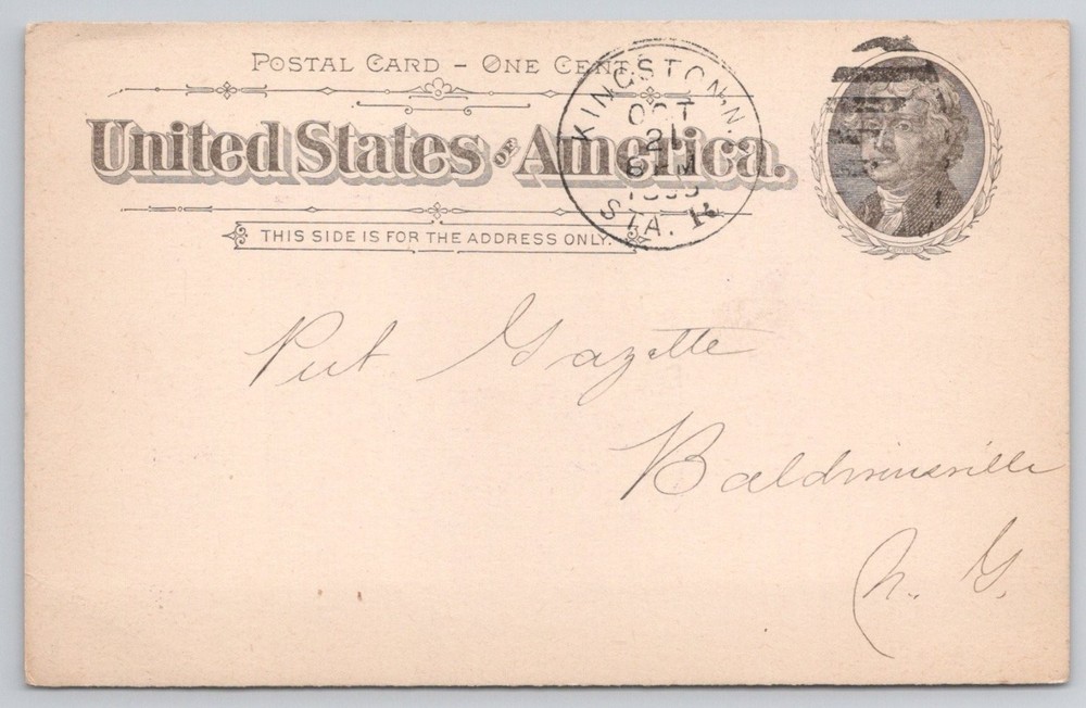 1895 US Postal Card Dr. David Kennedy Corp to Baldwinsville Gazette NY